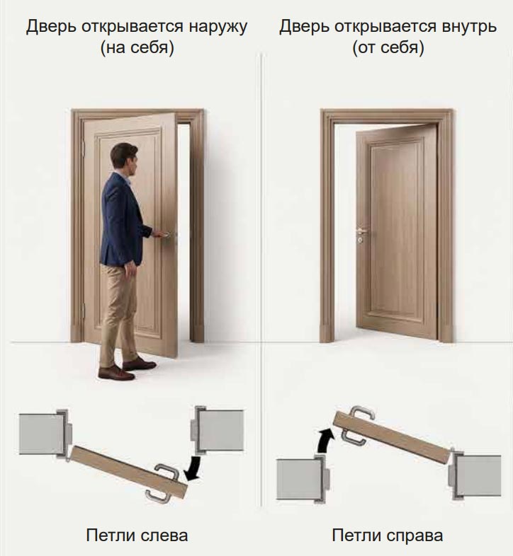 Левая дверь: открывание наружу и внутрь